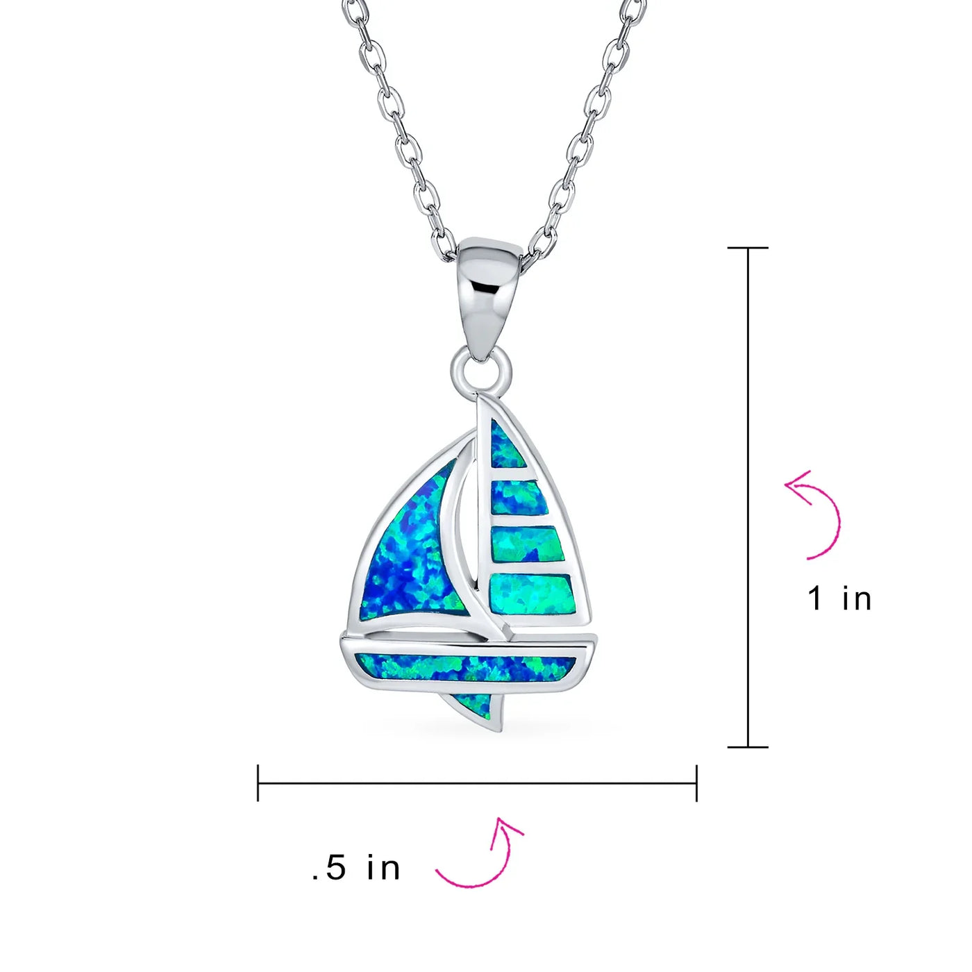 Created Blue Opal Sailboat Pendant Necklace Sterling Silver Nautical Jewelry - Bling Jewelry