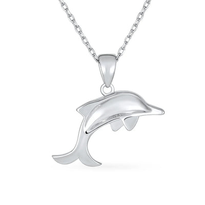 Gemstone Blue Opal Dolphin Pendant Necklace Sterling Silver Nautical Ocean - Bling Jewelry