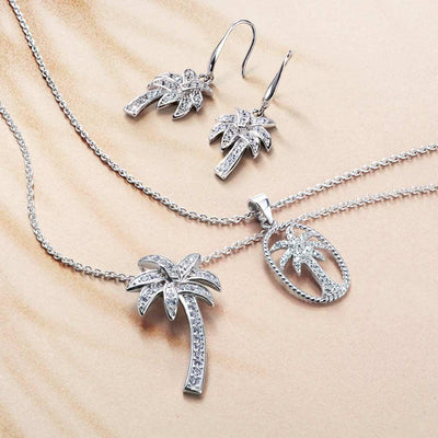 Nautical Beach CZ Palm Tree Dangle Chandelier Earrings in Sterling Silver - Bling Jewelry