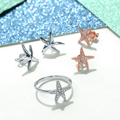 Tiny Pave CZ Nautical Tropical Beach Starfish Statement Ring Sterling Silver