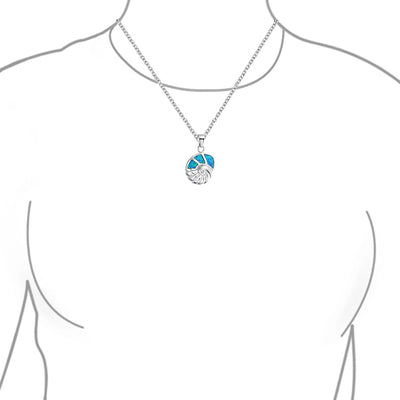 Large Blue Gemstone Opal Inlay Nautical Beach Shell Pendant Necklace Silver - Bling Jewelry