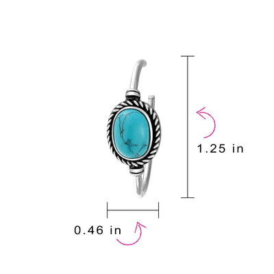Oval Turquoise Twisted Rope Hoop Stud Western Earrings Stainless Steel - Bling Jewelry