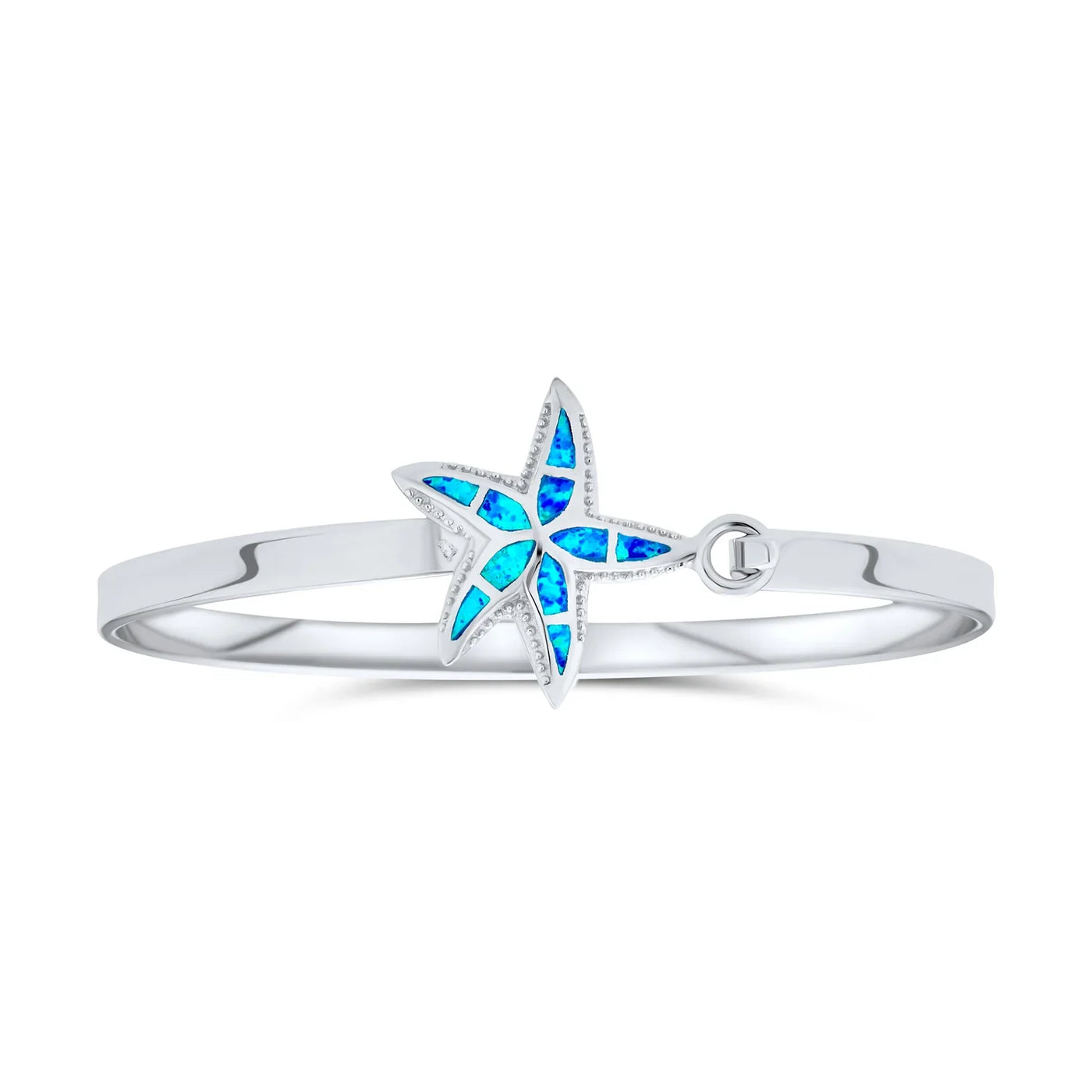 Nautical Starfish Blue Opal Bangle Bracelet in Polished Sterling Silver - Bling Jewelry