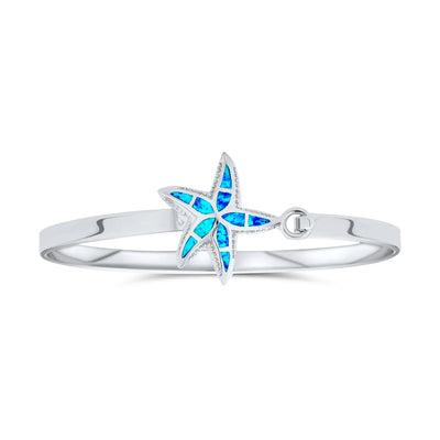 Nautical Starfish Blue Opal Bangle Bracelet in Polished Sterling Silver - Bling Jewelry