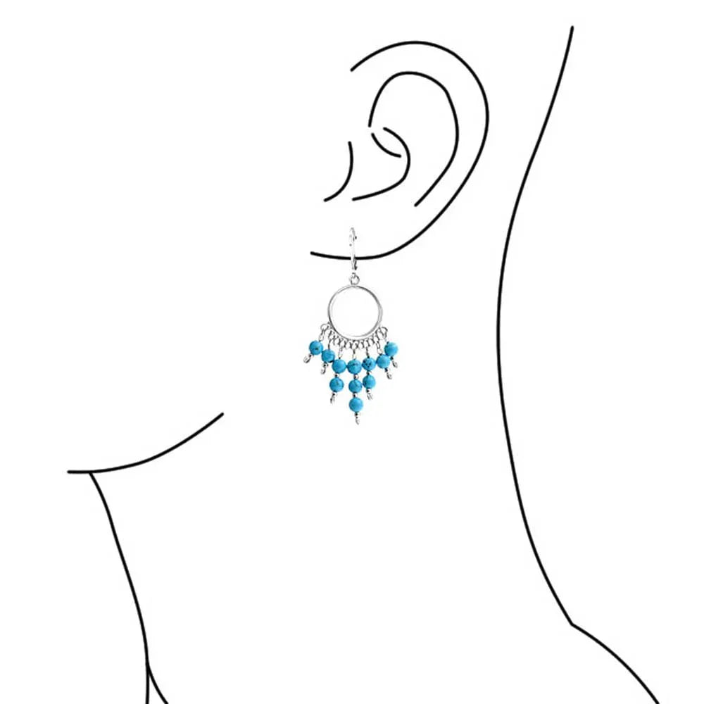 Western Boho Dangle Gemstone Earrings with Blue Turquoise Fringe Tassel Beads - Bling Jewelry