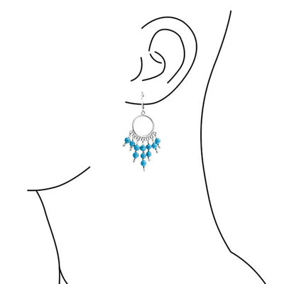 Western Boho Dangle Gemstone Earrings with Blue Turquoise Fringe Tassel Beads - Bling Jewelry