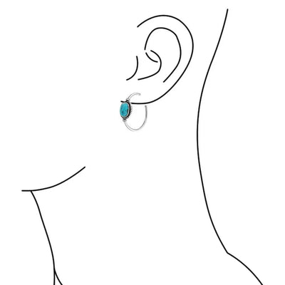 Oval Turquoise Twisted Rope Hoop Stud Western Earrings Stainless Steel - Bling Jewelry