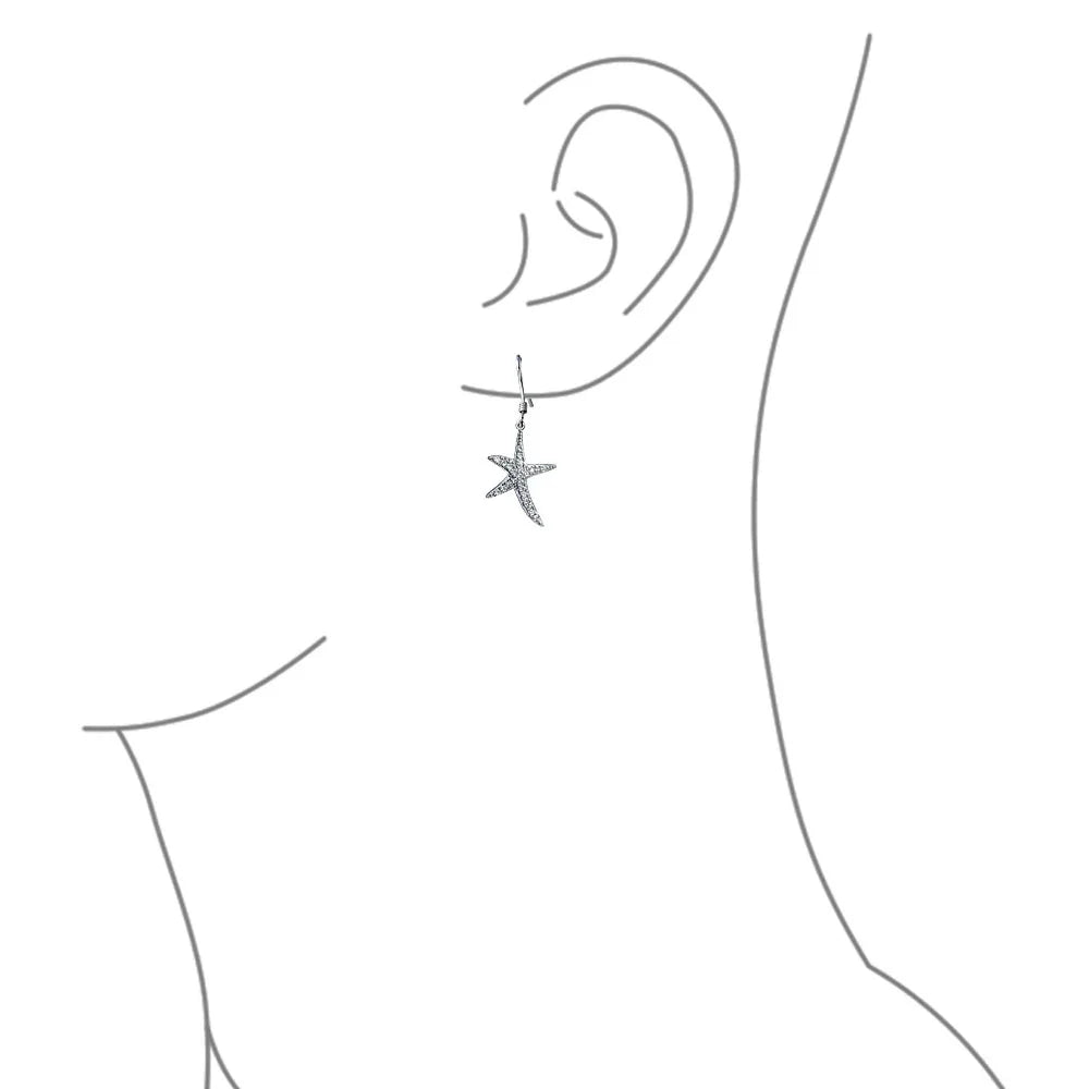 Nautical Starfish Dangle Chandelier Earrings with CZ Pave in Sterling Silver - Bling Jewelry