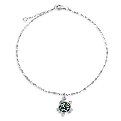 Hawaii Nautical Charm Sea Green Turtle Anklet Ankle Bracelet Silver 9-10 Inch - Bling Jewelry