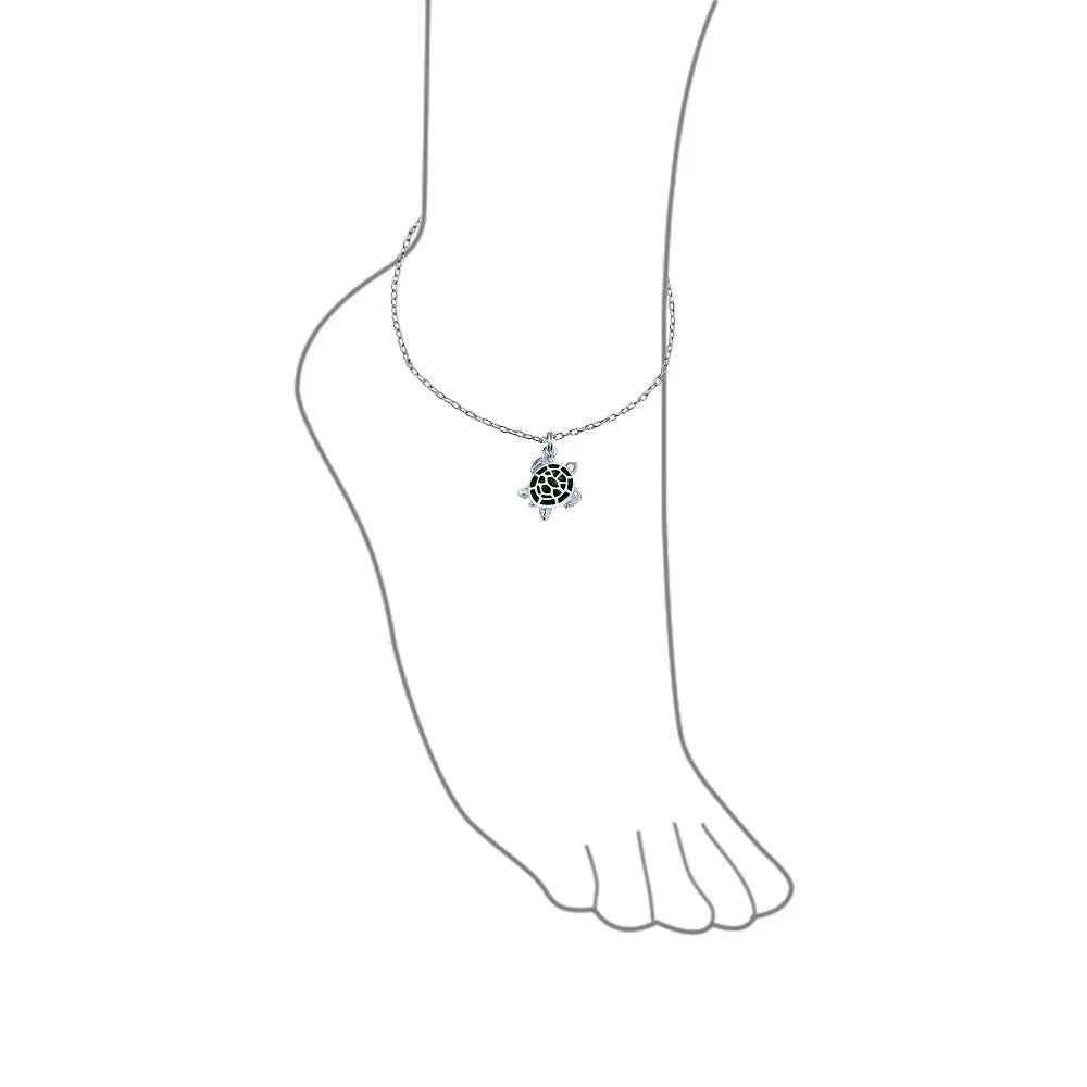 Hawaii Nautical Charm Sea Green Turtle Anklet Ankle Bracelet Silver 9-10 Inch - Bling Jewelry