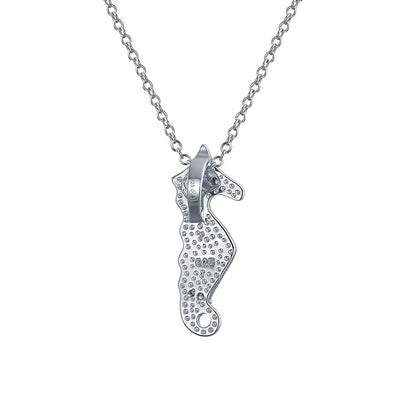 Blue Opal Seahorse Pendant Necklace Sterling Silver Nautical Beach Jewelry - Bling Jewelry