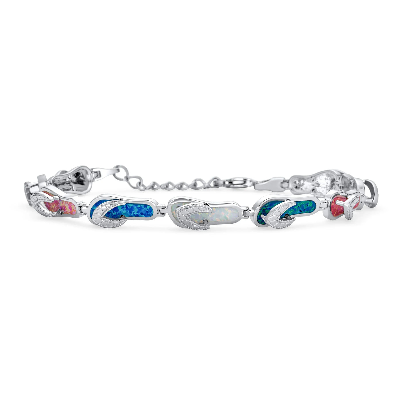 Tropical Beach Multi-Color Flip Flop Strand Bracelet with Created Opal in Silver - Bling Jewelry