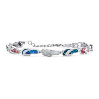Tropical Beach Multi-Color Flip Flop Strand Bracelet with Created Opal in Silver - Bling Jewelry