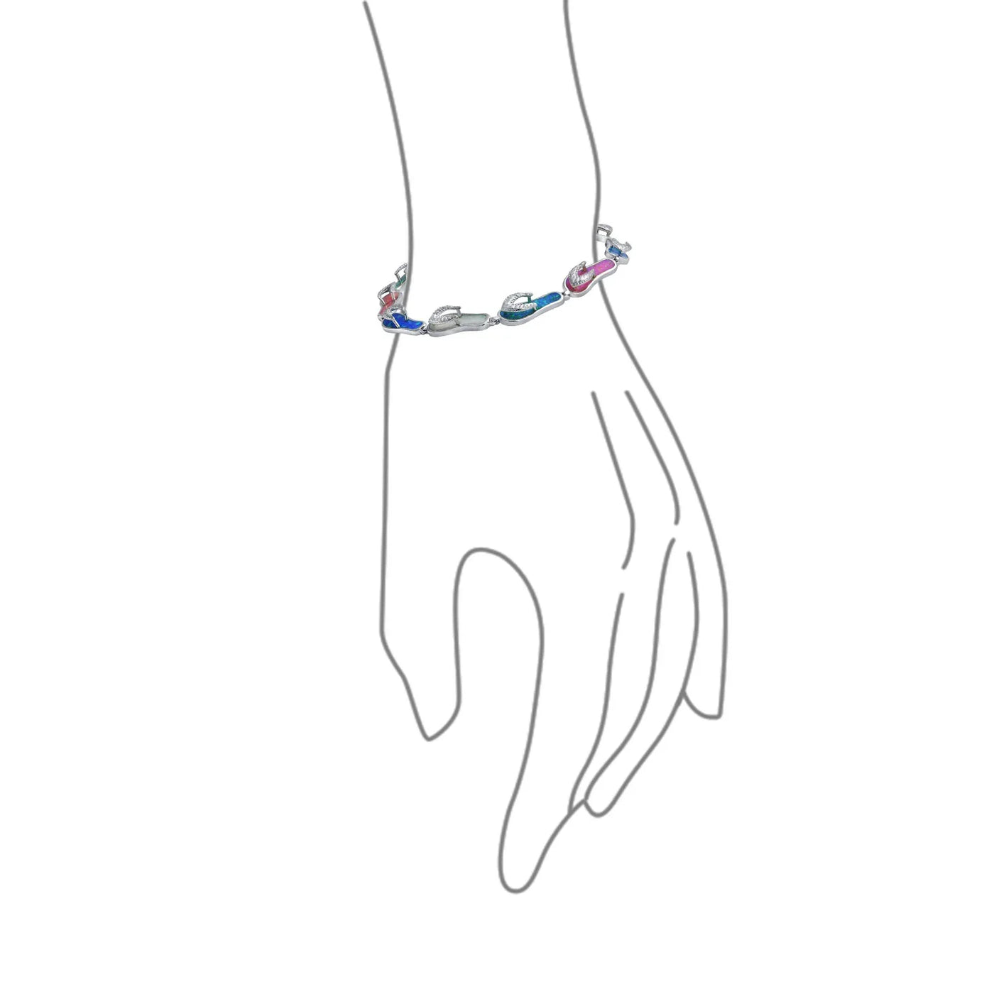 Tropical Beach Multi-Color Flip Flop Strand Bracelet with Created Opal in Silver - Bling Jewelry