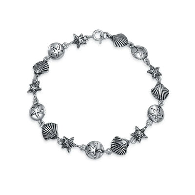 Tropical Beach Nautical Charm Chain Link Bracelet Sterling Silver 7-7.5 Inch - Bling Jewelry