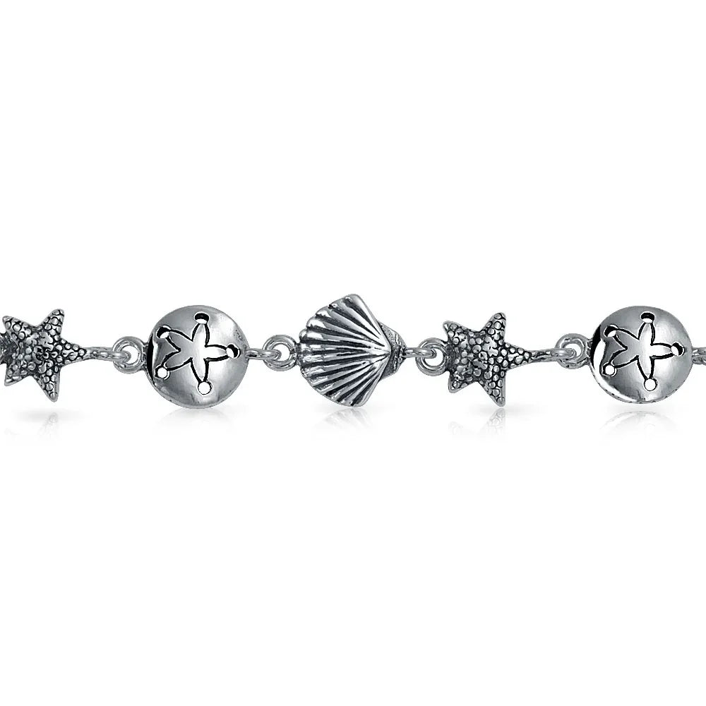Tropical Beach Nautical Charm Chain Link Bracelet Sterling Silver 7-7.5 Inch - Bling Jewelry