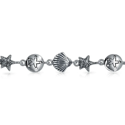 Tropical Beach Nautical Charm Chain Link Bracelet Sterling Silver 7-7.5 Inch - Bling Jewelry