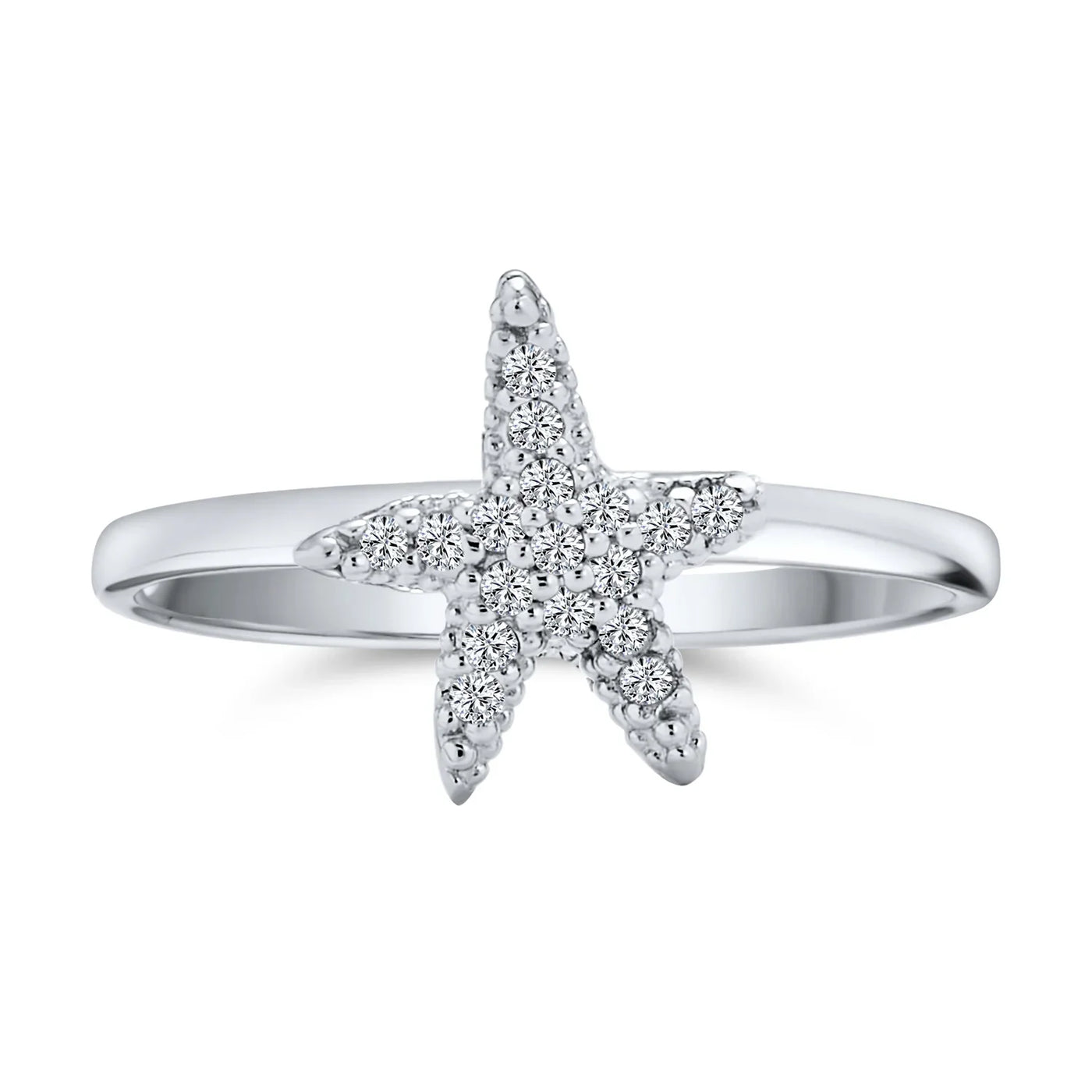 Tiny Pave CZ Nautical Tropical Beach Starfish Statement Ring Sterling Silver