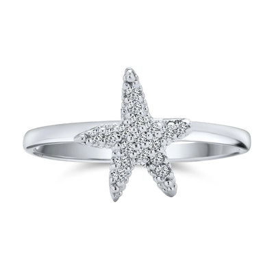 Tiny Pave CZ Nautical Tropical Beach Starfish Statement Ring Sterling Silver