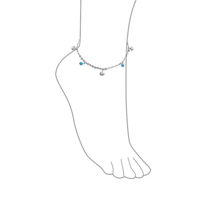 Nautical Charm Anklet Ankle Bracelet Turquoise Clam Seashell Sterling Silver - Bling Jewelry