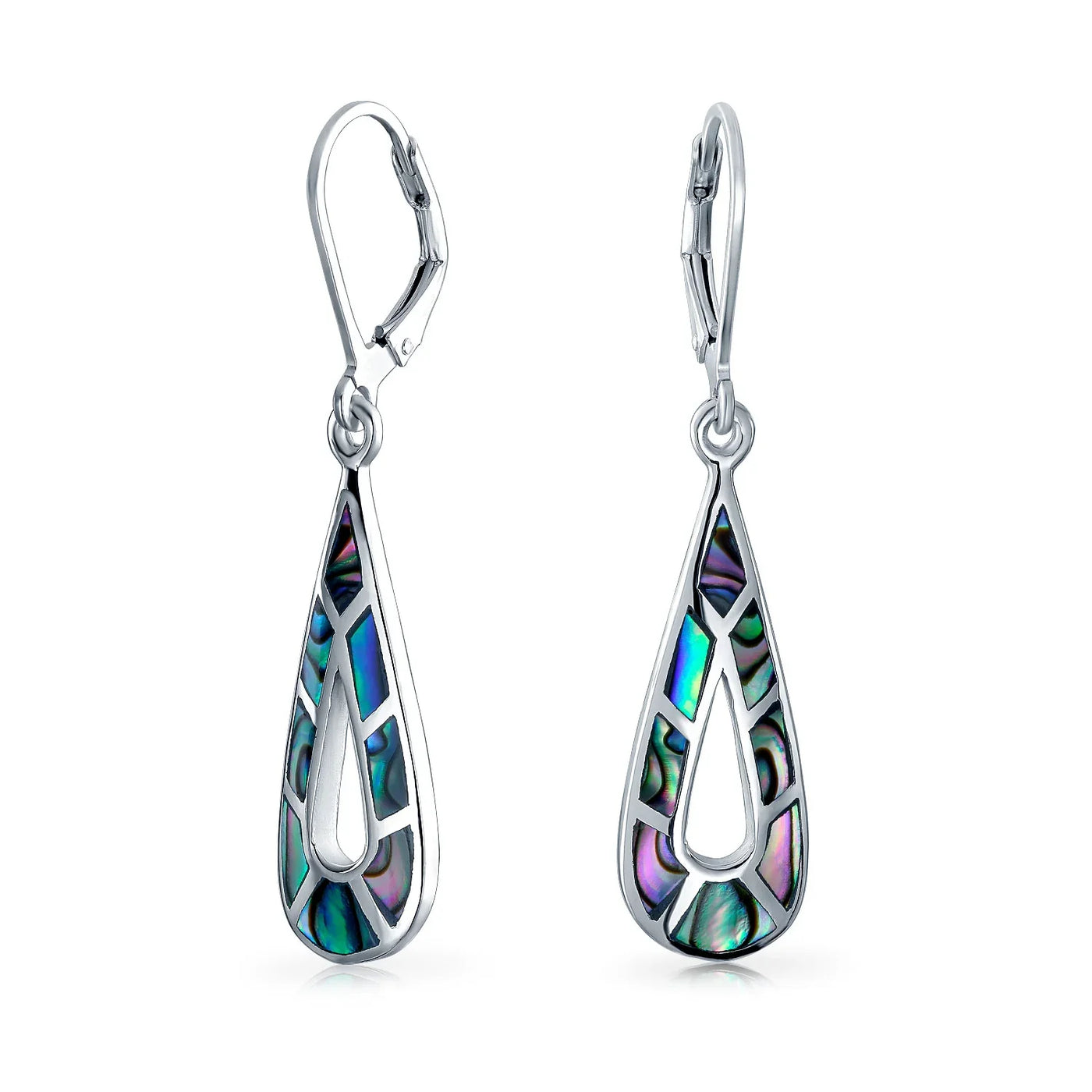 Boho Rainbow Abalone Shell Teardrop Dangle Earrings Sterling Silver Lever Back - Bling Jewelry