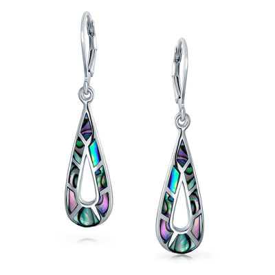 Boho Rainbow Abalone Shell Teardrop Dangle Earrings Sterling Silver Lever Back - Bling Jewelry