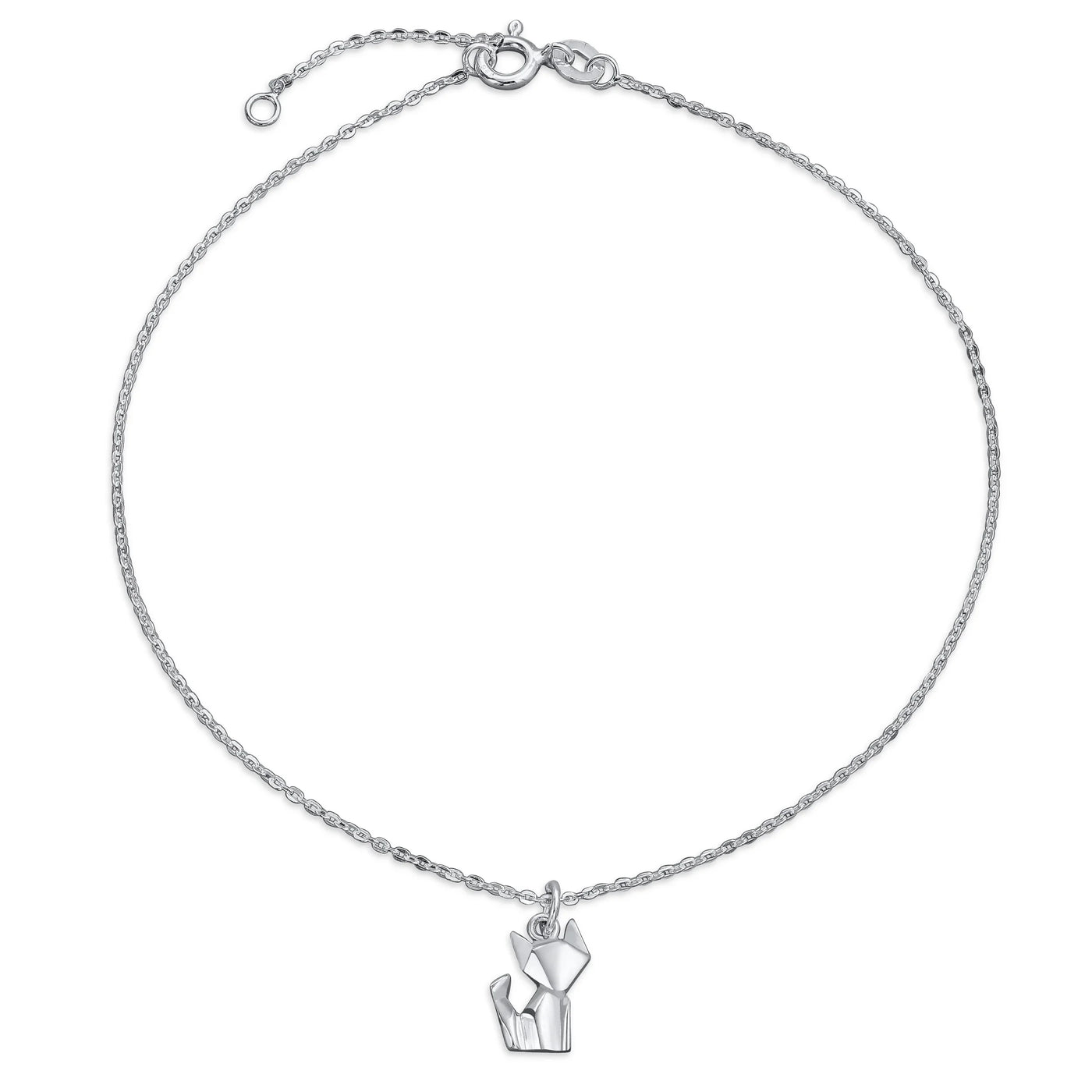 3D Geometric Origami Cat Anklet Ankle Bracelet Sterling Silver Charm - Bling Jewelry