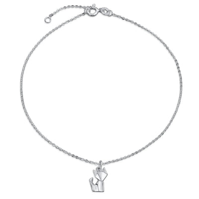 3D Geometric Origami Cat Anklet Ankle Bracelet Sterling Silver Charm - Bling Jewelry