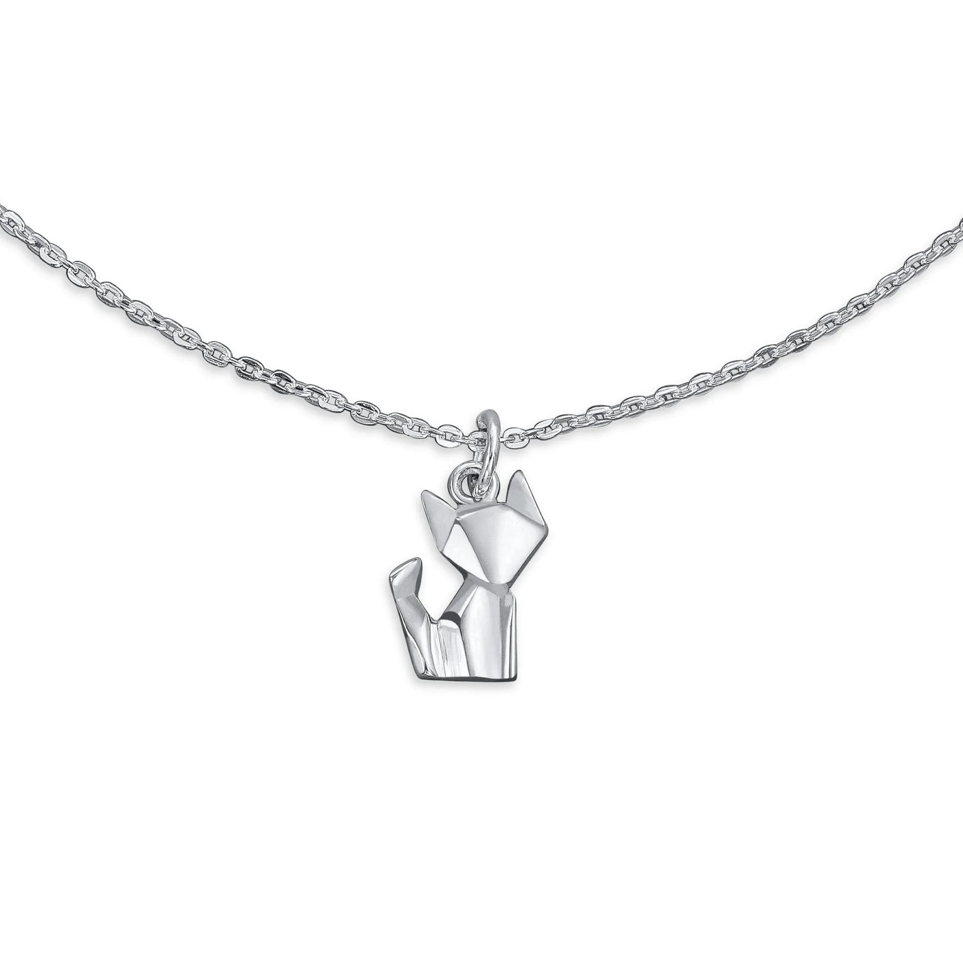 3D Geometric Origami Cat Anklet Ankle Bracelet Sterling Silver Charm - Bling Jewelry