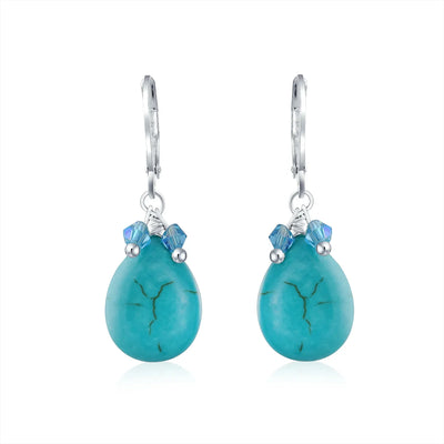 Boho Dangle Gemstone Earrings with Pear Shape Crystal and Turquoise Teardrop - Bling Jewelry
