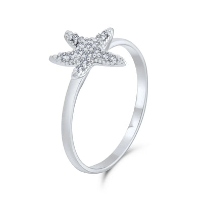 Tiny Pave CZ Nautical Tropical Beach Starfish Statement Ring Sterling Silver