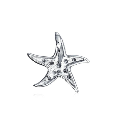Nautical Beach Small Starfish Pave CZ Pendant Necklace Sterling Silver 0.55 Inch - Bling Jewelry