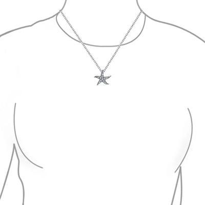 Nautical Beach Small Starfish Pave CZ Pendant Necklace Sterling Silver 0.55 Inch - Bling Jewelry
