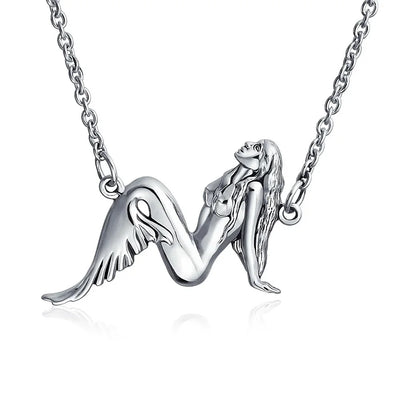 Nautical Sea Siren Pendant Necklace in Oxidized Sterling Silver - Bling Jewelry
