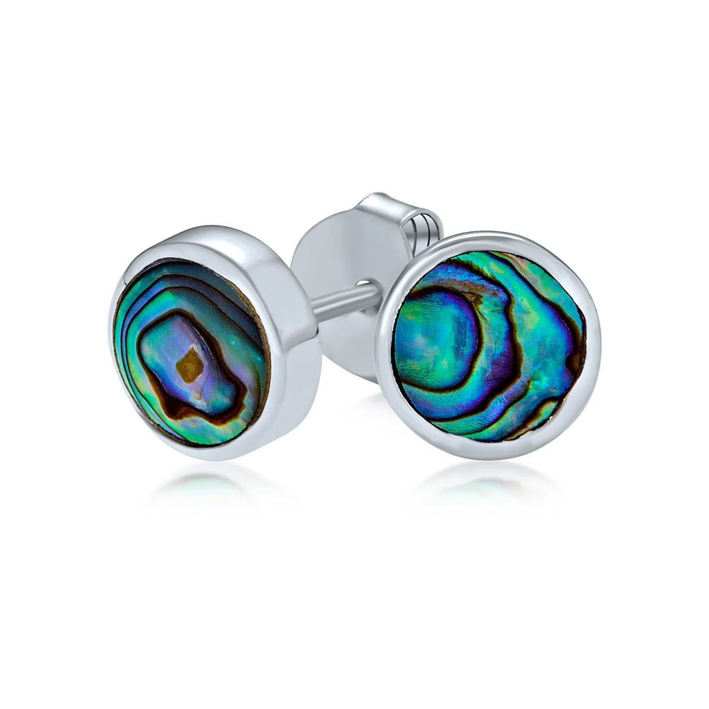 Round Bezel Set Abalone Shell Stud Earrings in Sterling Silver, 7MM - Bling Jewelry