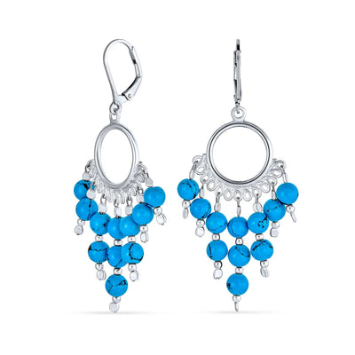 Western Boho Dangle Gemstone Earrings with Blue Turquoise Fringe Tassel Beads - Bling Jewelry