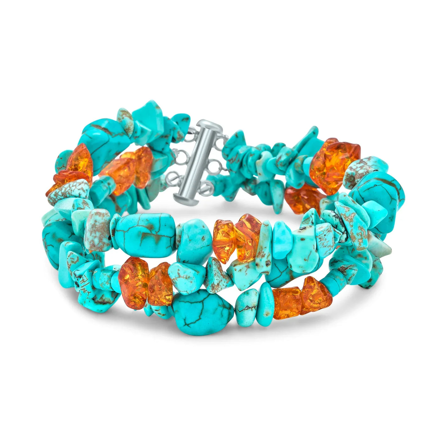Statement Blue Turquoise Amber Resin Multi Strand Bracelet with Silver Clasp - Bling Jewelry