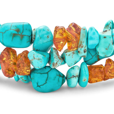 Statement Blue Turquoise Amber Resin Multi Strand Bracelet with Silver Clasp - Bling Jewelry