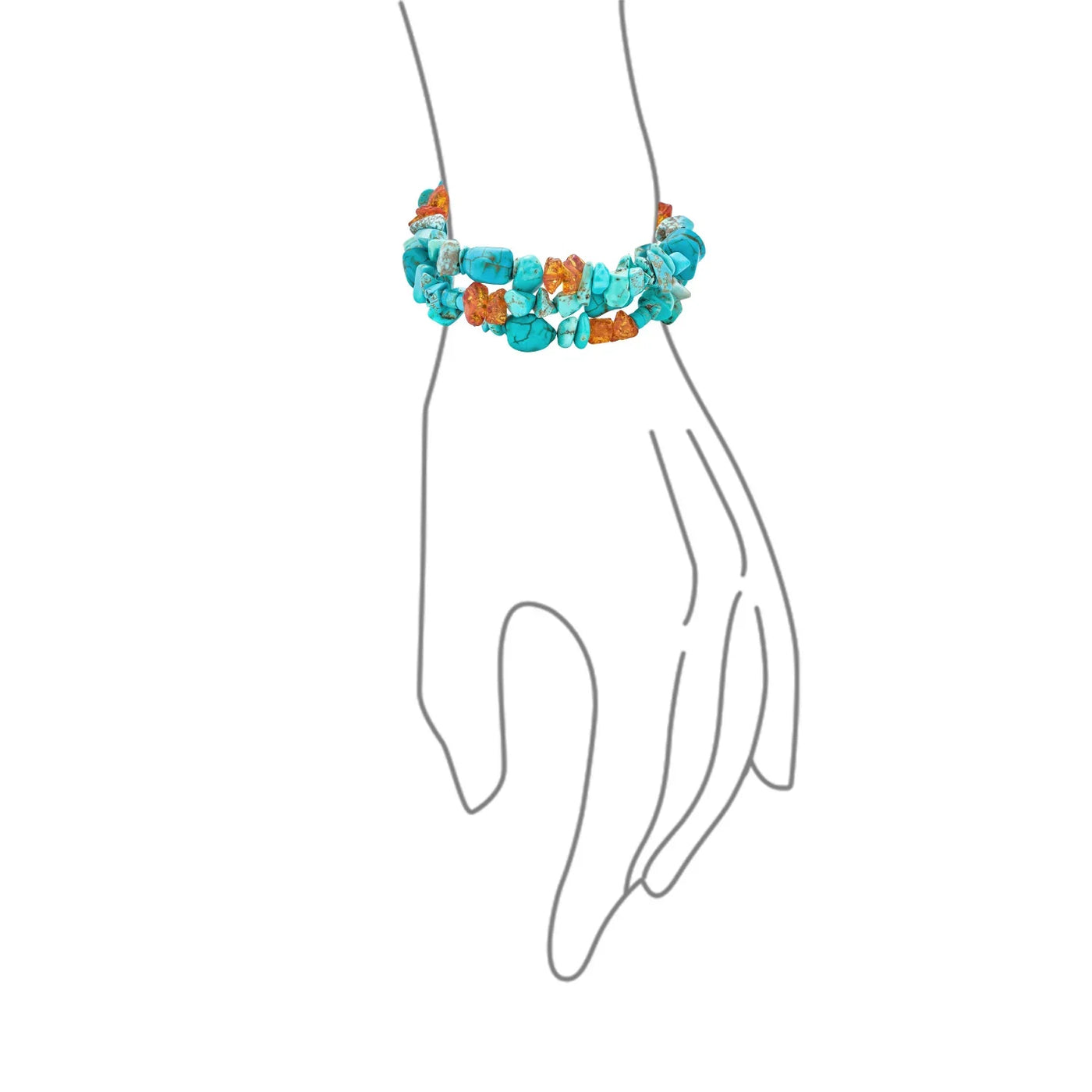 Statement Blue Turquoise Amber Resin Multi Strand Bracelet with Silver Clasp - Bling Jewelry
