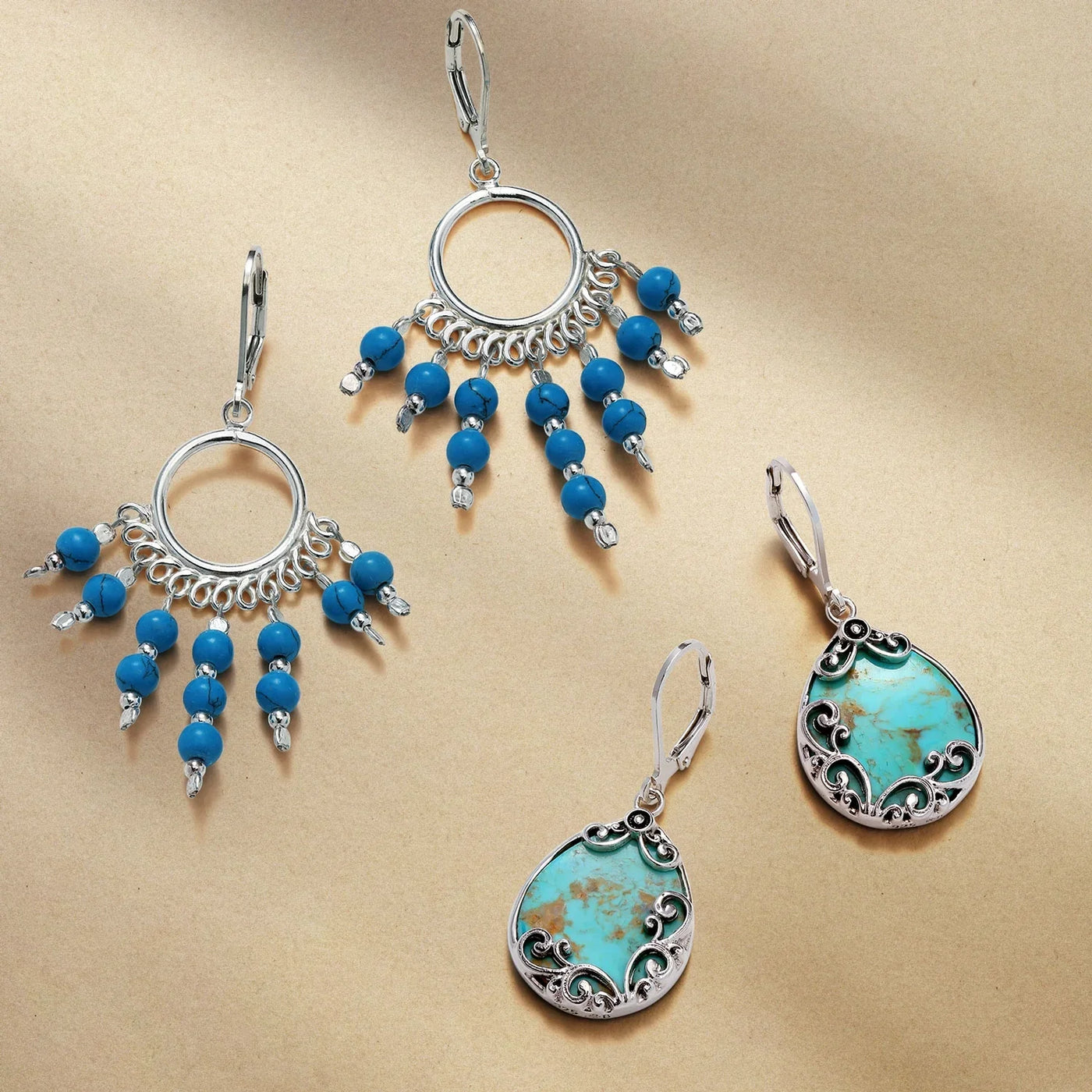 Western Boho Dangle Gemstone Earrings with Blue Turquoise Fringe Tassel Beads - Bling Jewelry