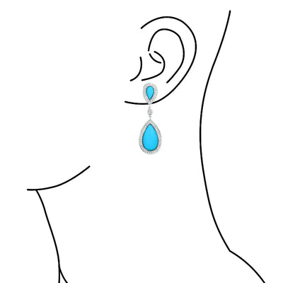 Blue Pear CZ Halo Turquoise Dangle Chandelier Earrings Silver Plated Teardrop - Bling Jewelry