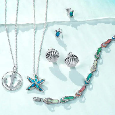 Tropical Beach Multi-Color Flip Flop Strand Bracelet with Created Opal in Silver - Bling Jewelry
