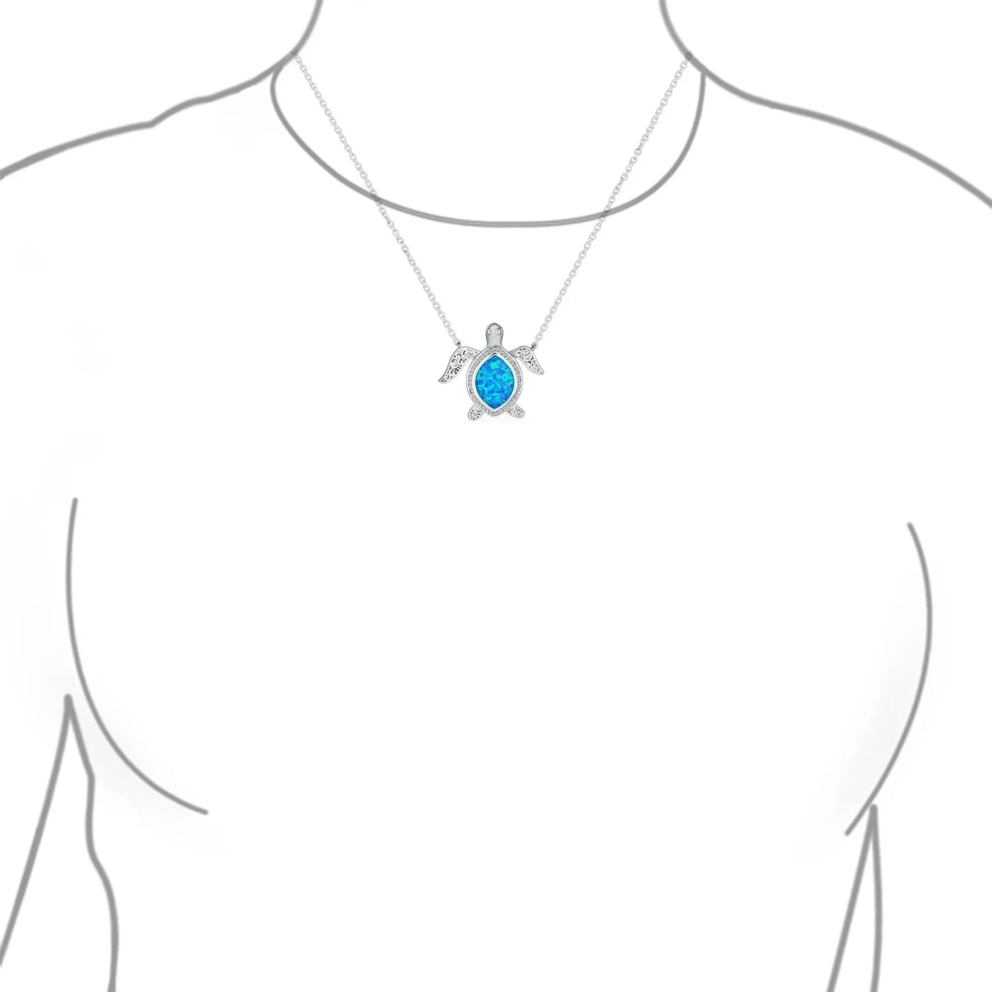 Nautical Blue Opal Inlay Sea Turtle Pendant Necklace Sterling Silver Birthstone - Bling Jewelry