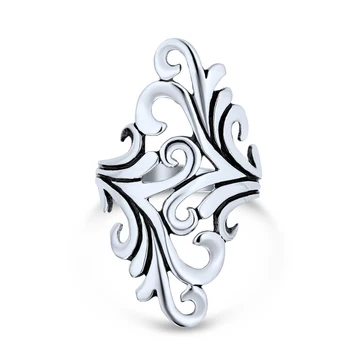 Boho Silver Nature Swirl Leaf Vine Wrap Ring Oxidized