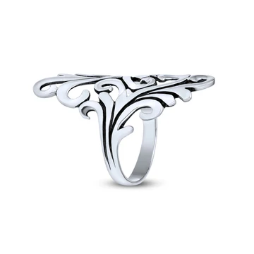 Boho Silver Nature Swirl Leaf Vine Wrap Ring Oxidized